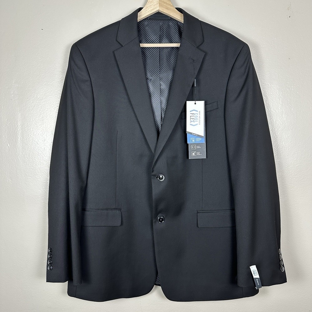 Van Heusen Thomson Men's 44L Sport Coat Blazer Two Button Black Slim Wedding NEW